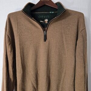 Orvis Men's XXL 100% Merino Wool 1/4-Zip Sweater 2.0 Brown Long Sleeve